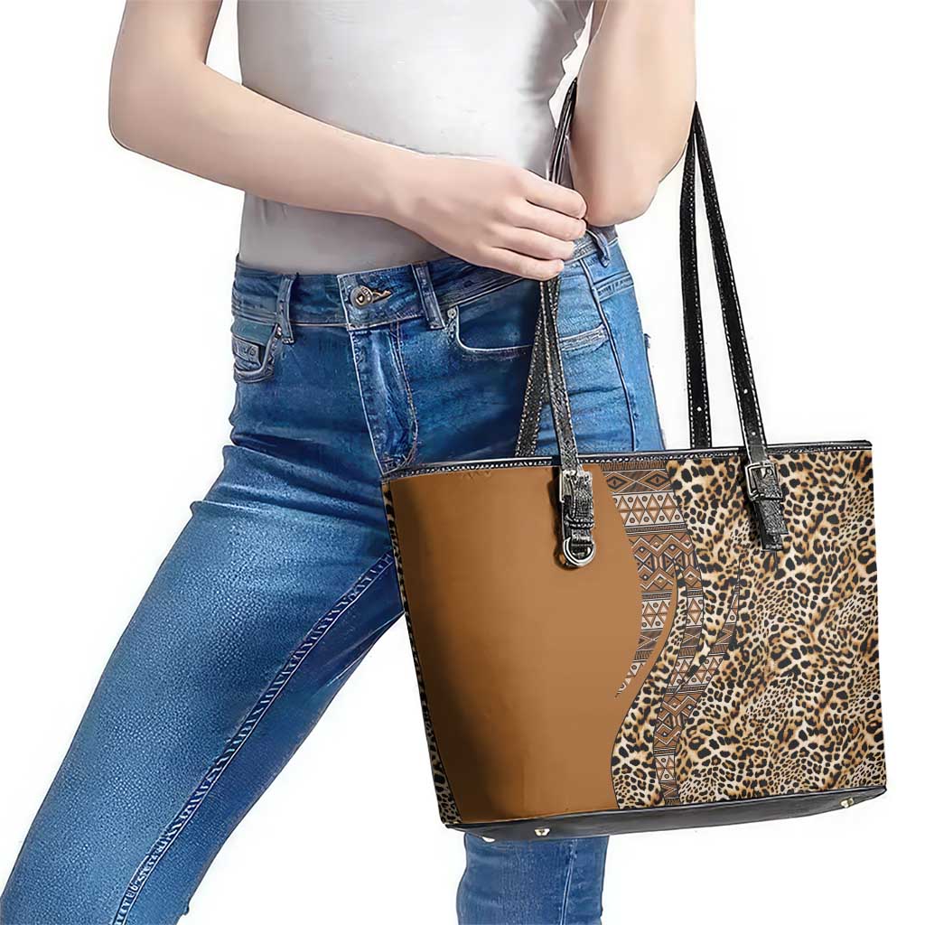 Africa Leopard Mix Native Tribal Pattern Leather Tote Bag - Wonder Print Shop