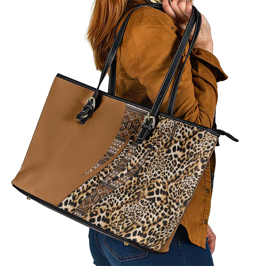 Africa Leopard Mix Native Tribal Pattern Leather Tote Bag - Wonder Print Shop