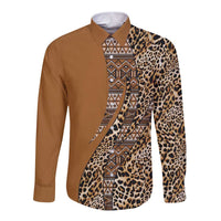 Africa Leopard Mix Native Tribal Pattern Long Sleeve Button Shirt - Wonder Print Shop