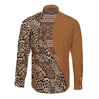 Africa Leopard Mix Native Tribal Pattern Long Sleeve Button Shirt - Wonder Print Shop