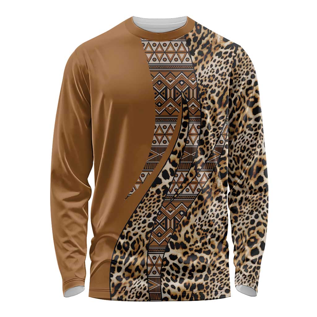 Africa Leopard Mix Native Tribal Pattern Long Sleeve Shirt - Wonder Print Shop