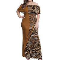 Africa Leopard Mix Native Tribal Pattern Off Shoulder Maxi Dress - Wonder Print Shop