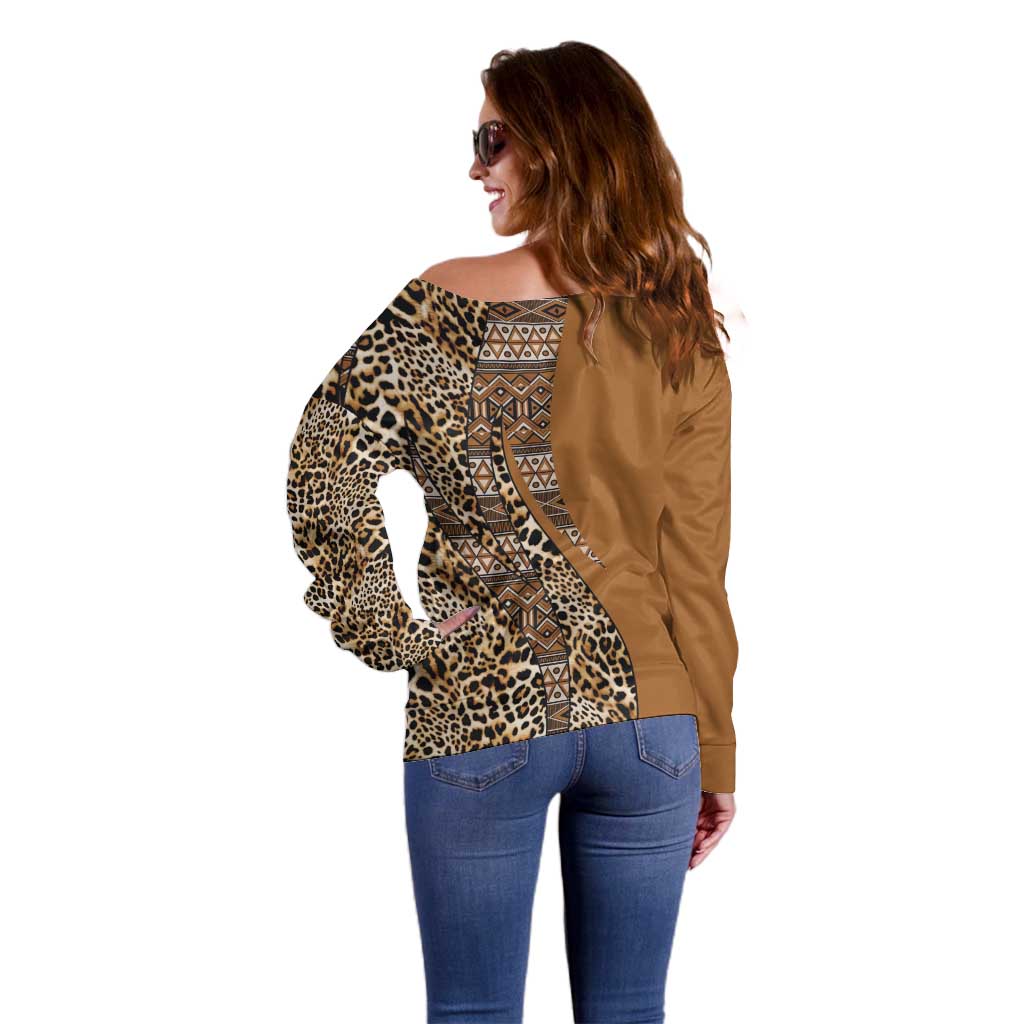 Africa Leopard Mix Native Tribal Pattern Off Shoulder Sweater - Wonder Print Shop