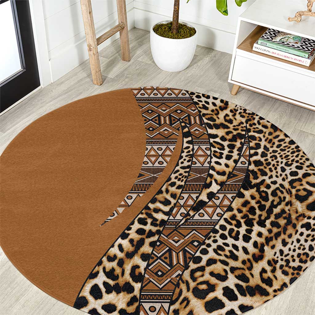 Africa Leopard Mix Native Tribal Pattern Round Carpet