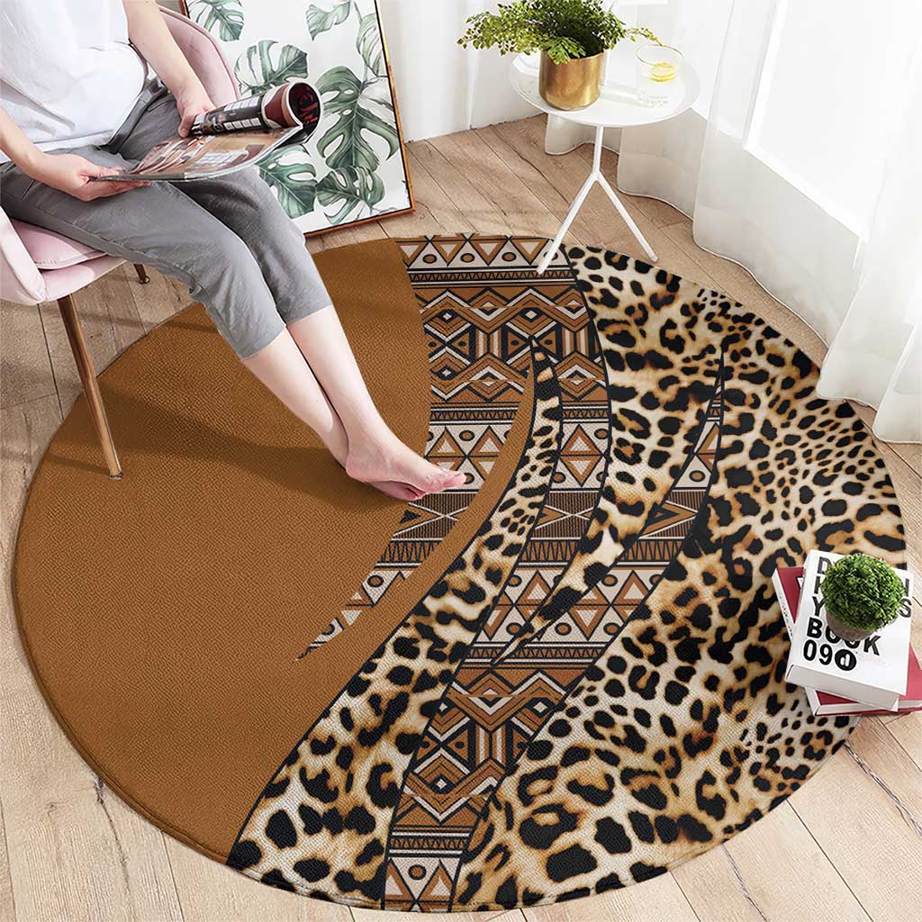 Africa Leopard Mix Native Tribal Pattern Round Carpet