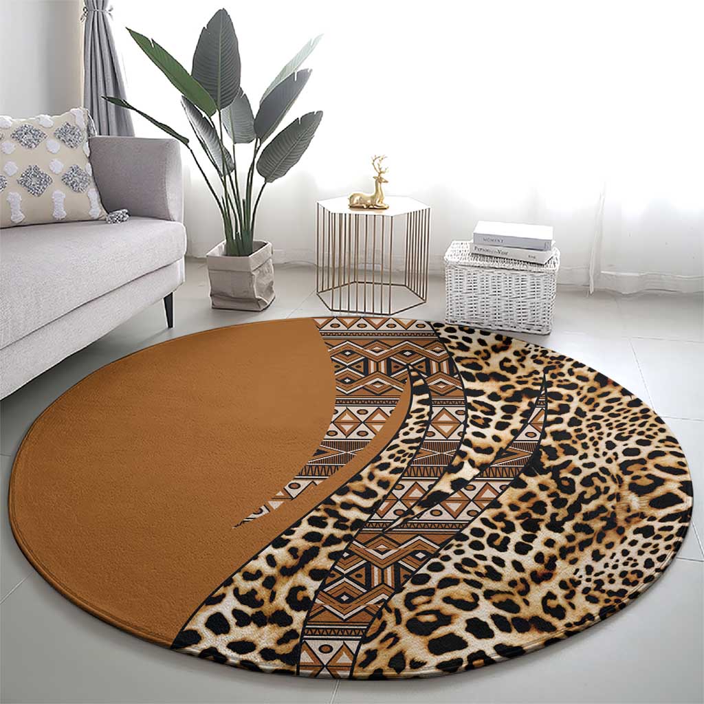 Africa Leopard Mix Native Tribal Pattern Round Carpet