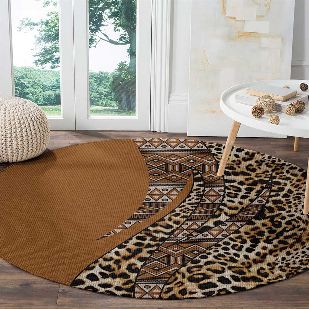Africa Leopard Mix Native Tribal Pattern Round Carpet