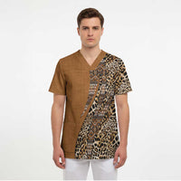 Africa Leopard Mix Native Tribal Pattern Scrub Top