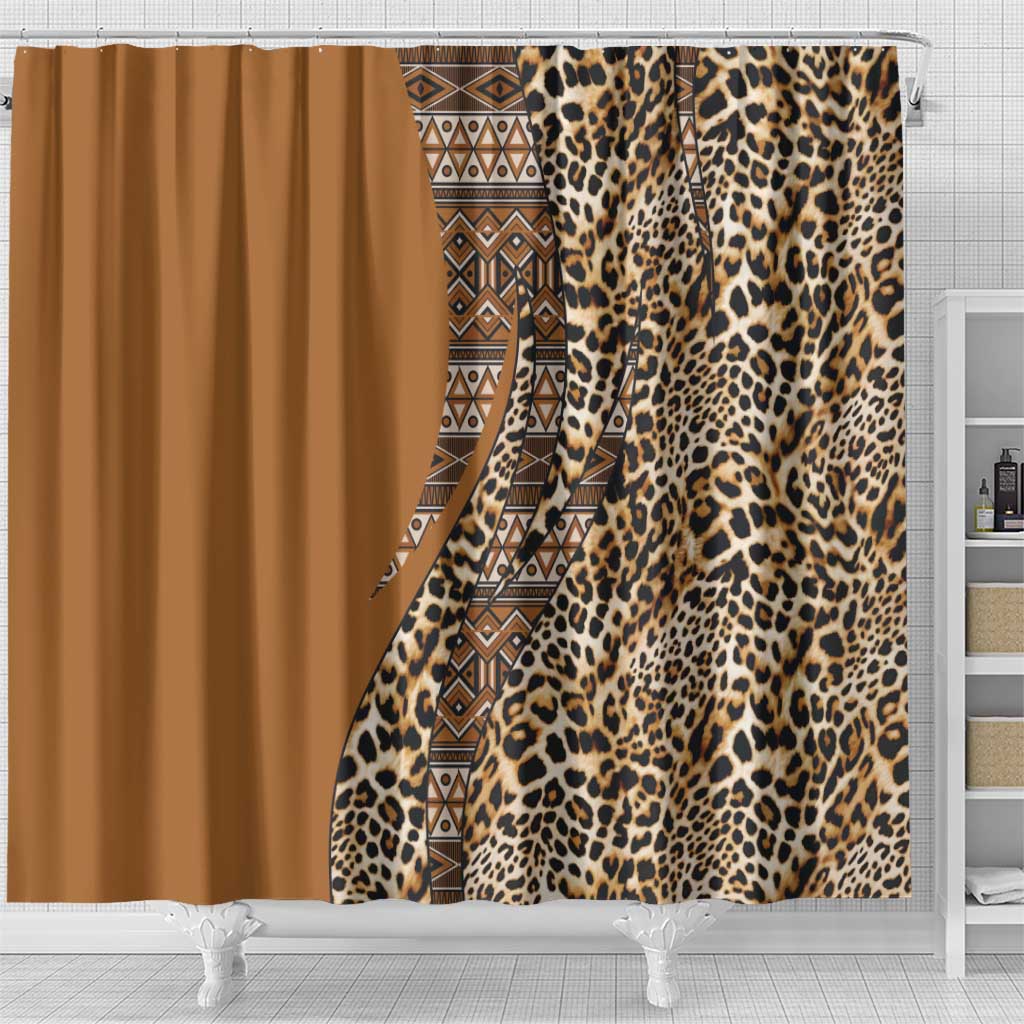 Africa Leopard Mix Native Tribal Pattern Shower Curtain