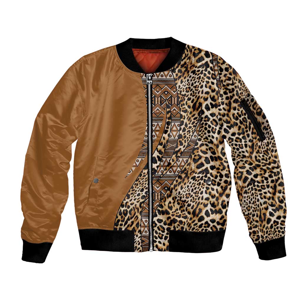 Africa Leopard Mix Native Tribal Pattern Sleeve Zip Bomber Jacket - Wonder Print Shop