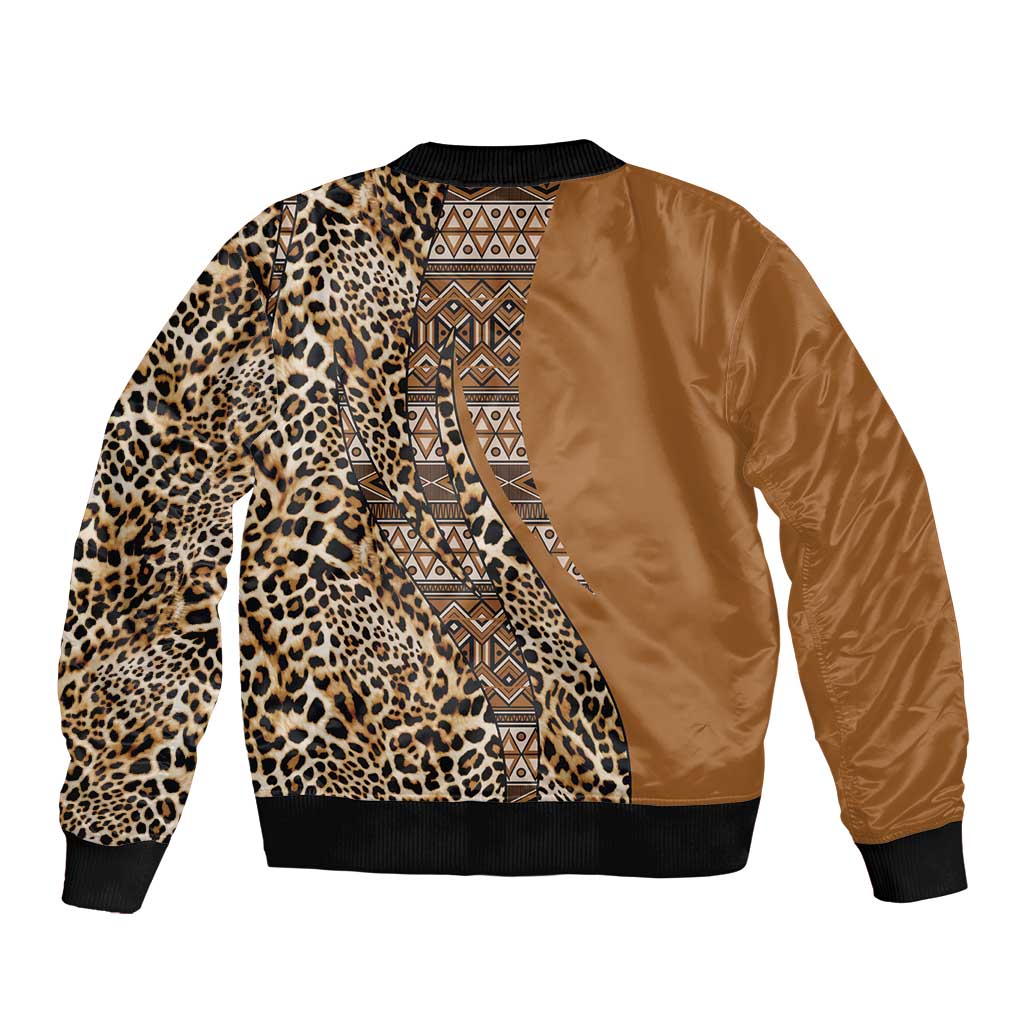 Africa Leopard Mix Native Tribal Pattern Sleeve Zip Bomber Jacket - Wonder Print Shop