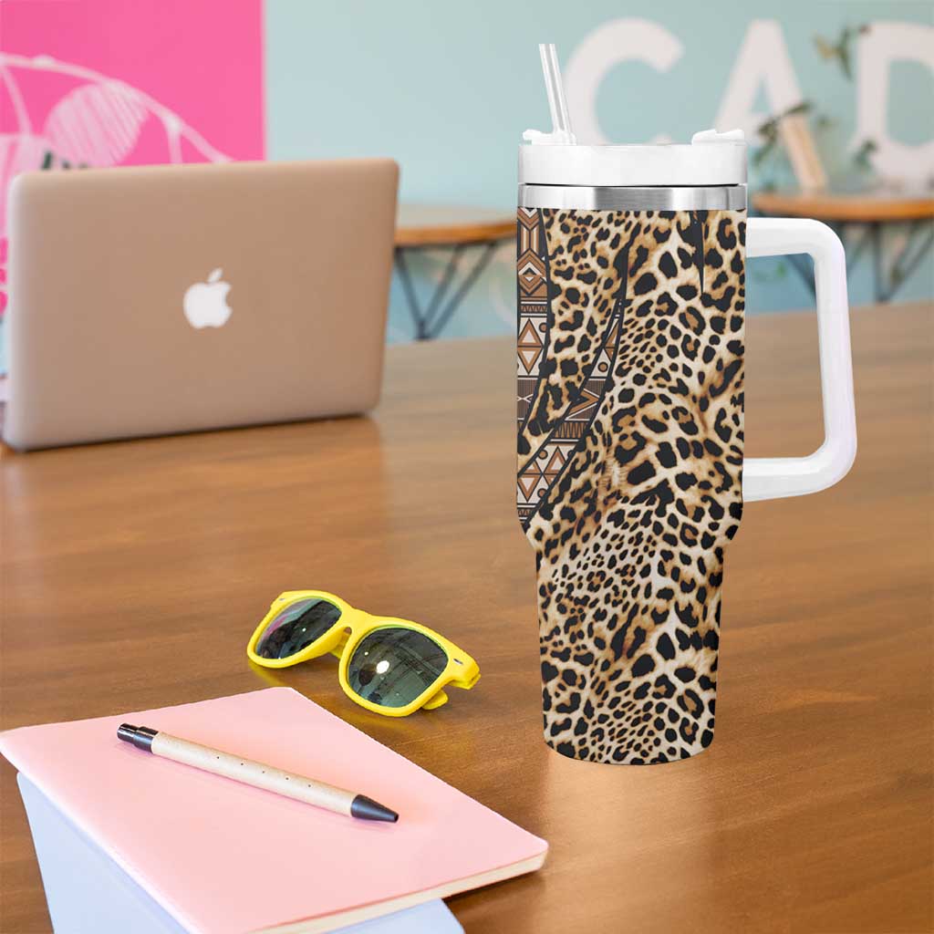 Africa Leopard Mix Native Tribal Pattern Tumbler With Handle - Wonder Print Shop