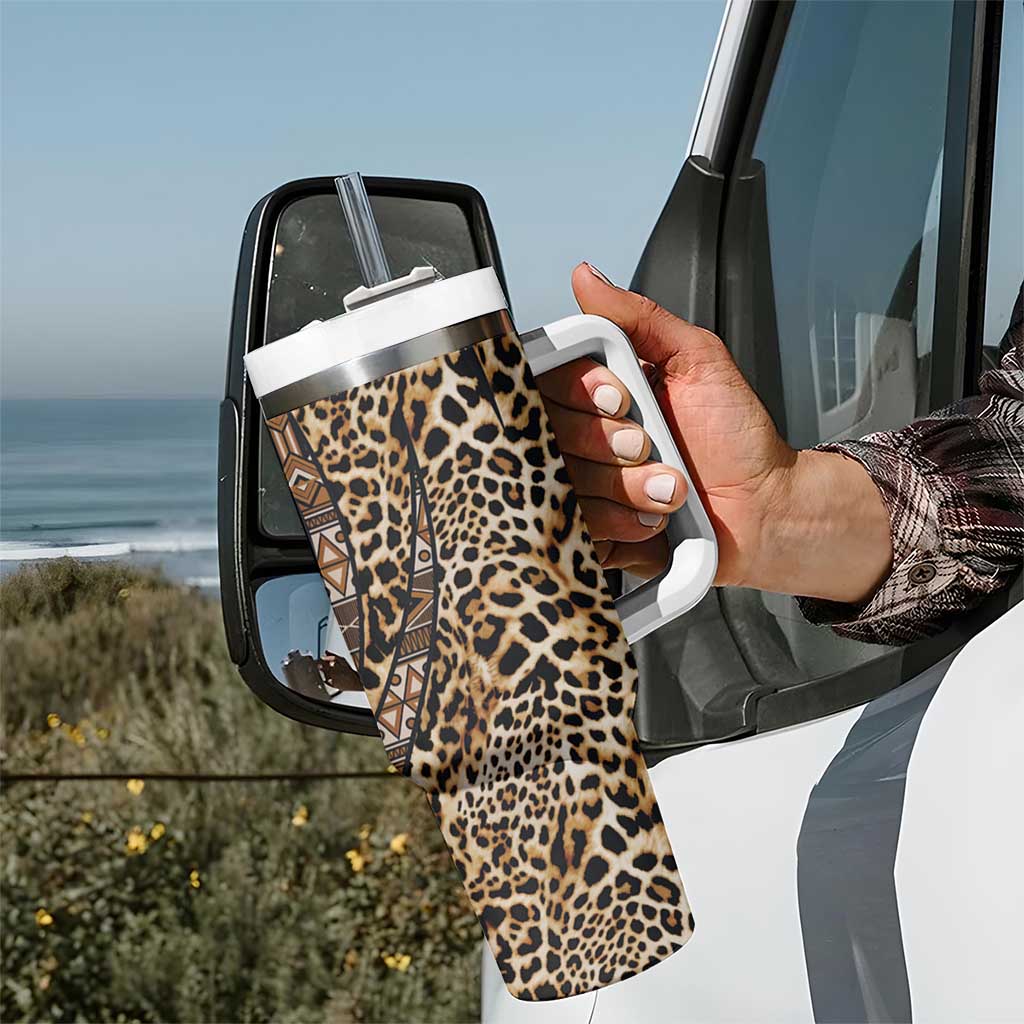 Africa Leopard Mix Native Tribal Pattern Tumbler With Handle - Wonder Print Shop