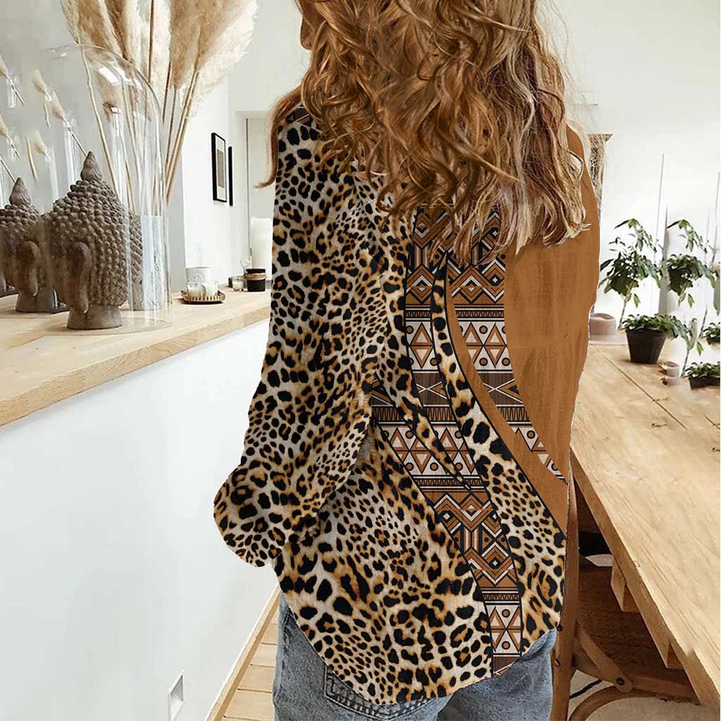 Africa Leopard Mix Native Tribal Pattern Women Casual Shirt - Wonder Print Shop
