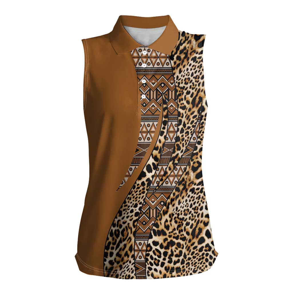 Africa Leopard Mix Native Tribal Pattern Women Sleeveless Polo Shirt - Wonder Print Shop