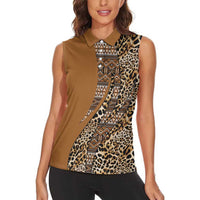 Africa Leopard Mix Native Tribal Pattern Women Sleeveless Polo Shirt - Wonder Print Shop