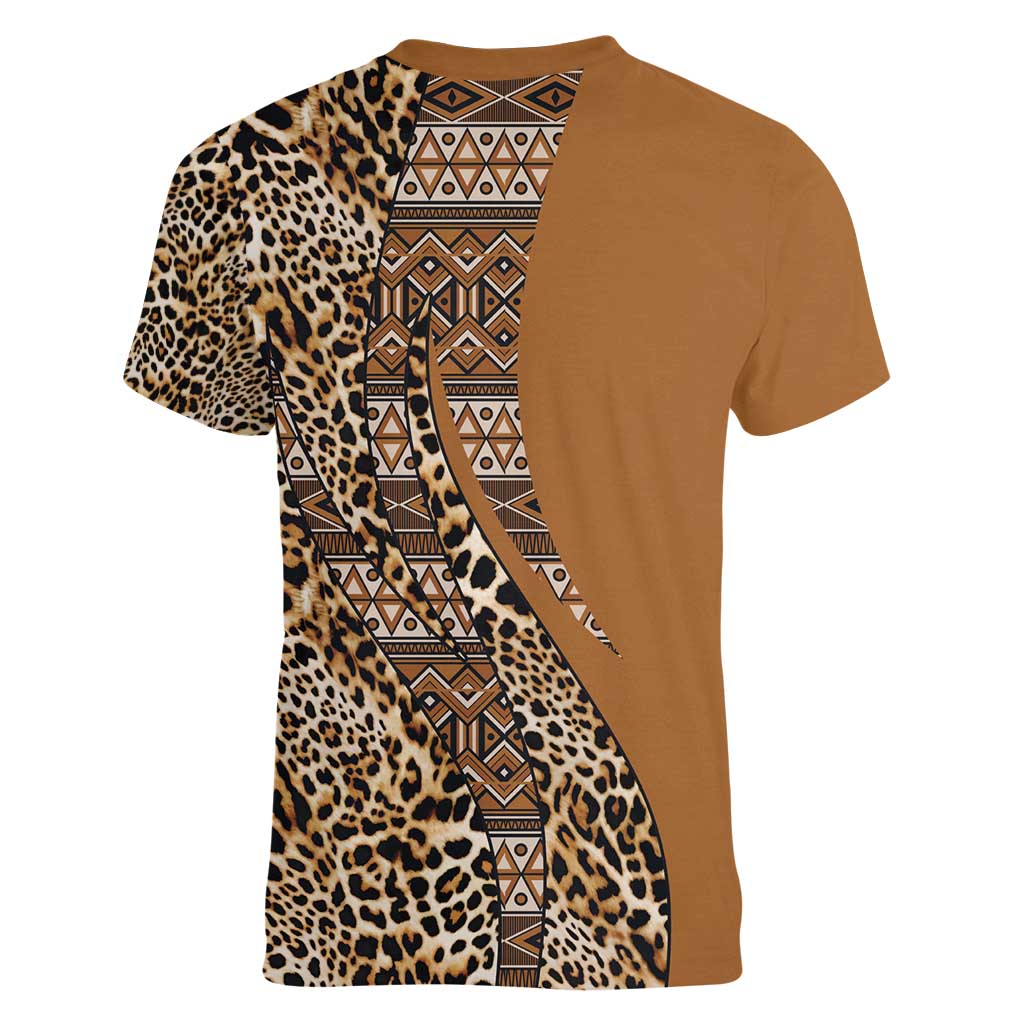 Africa Leopard Mix Native Tribal Pattern Women V-Neck T-Shirt - Wonder Print Shop