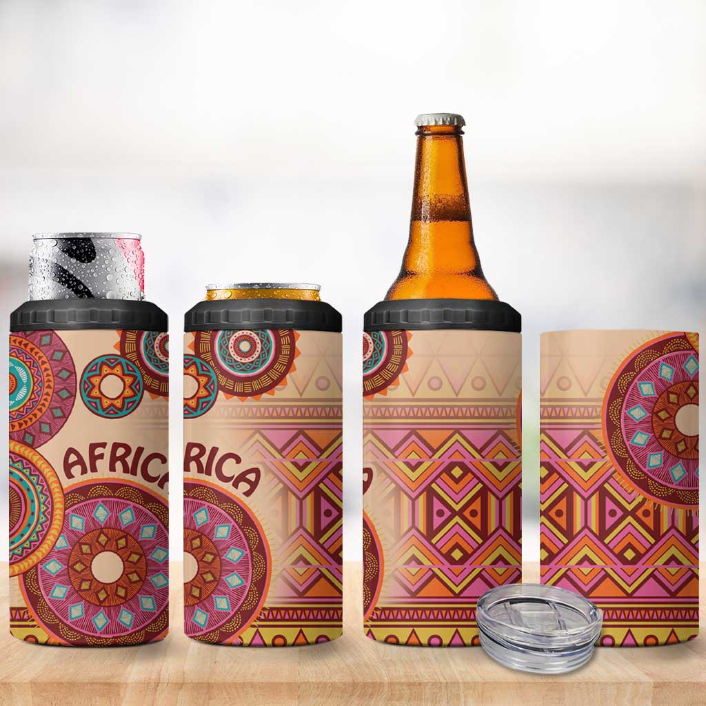 Africa Tribal Traditional Pattern 4 in 1 Can Cooler Tumbler Beige Motif LT9 - Wonder Print Shop