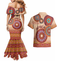 Africa Tribal Traditional Pattern Couples Matching Mermaid Dress and Hawaiian Shirt Beige Motif LT9 - Wonder Print Shop