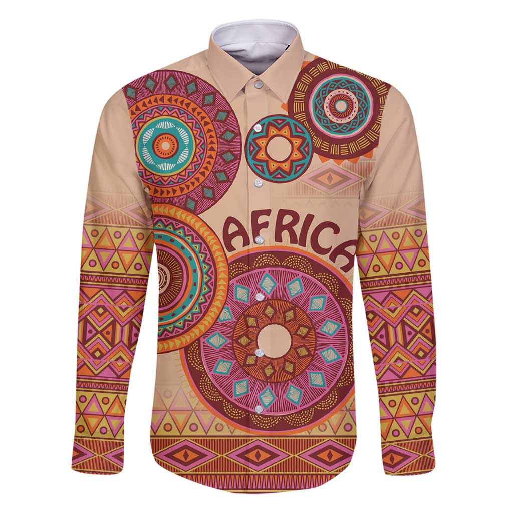 Africa Tribal Traditional Pattern Family Matching Long Sleeve Bodycon Dress and Hawaiian Shirt Beige Motif LT9 - Wonder Print Shop