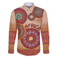 Africa Tribal Traditional Pattern Family Matching Off The Shoulder Long Sleeve Dress and Hawaiian Shirt Beige Motif - Wonder Print Shop