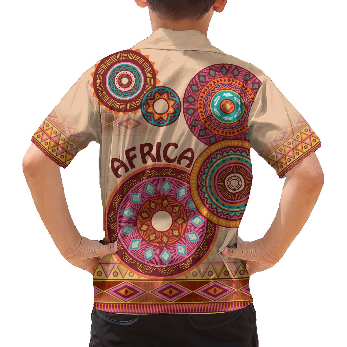 Africa Tribal Traditional Pattern Family Matching Puletasi and Hawaiian Shirt Beige Motif - Wonder Print Shop