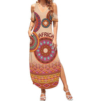 Africa Tribal Traditional Pattern Family Matching Summer Maxi Dress and Hawaiian Shirt Beige Motif - Wonder Print Shop