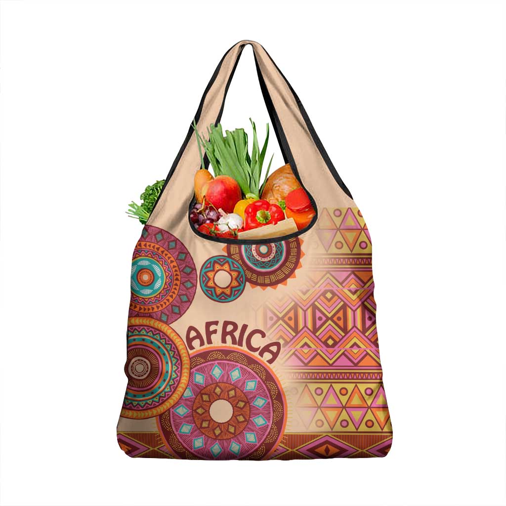 Africa Tribal Traditional Pattern Grocery Bag Beige Motif