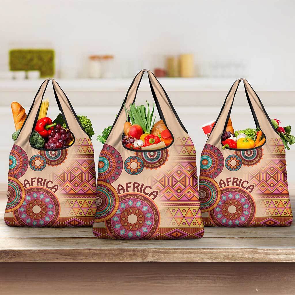 Africa Tribal Traditional Pattern Grocery Bag Beige Motif