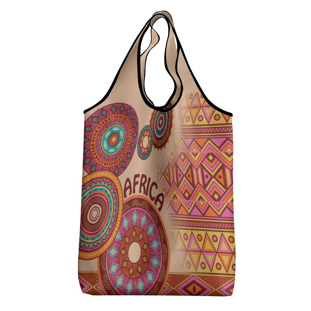 Africa Tribal Traditional Pattern Grocery Bag Beige Motif