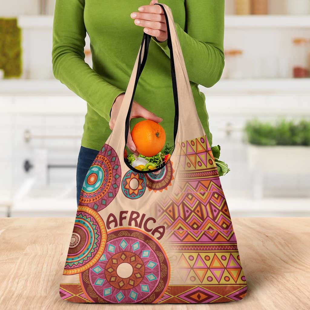 Africa Tribal Traditional Pattern Grocery Bag Beige Motif