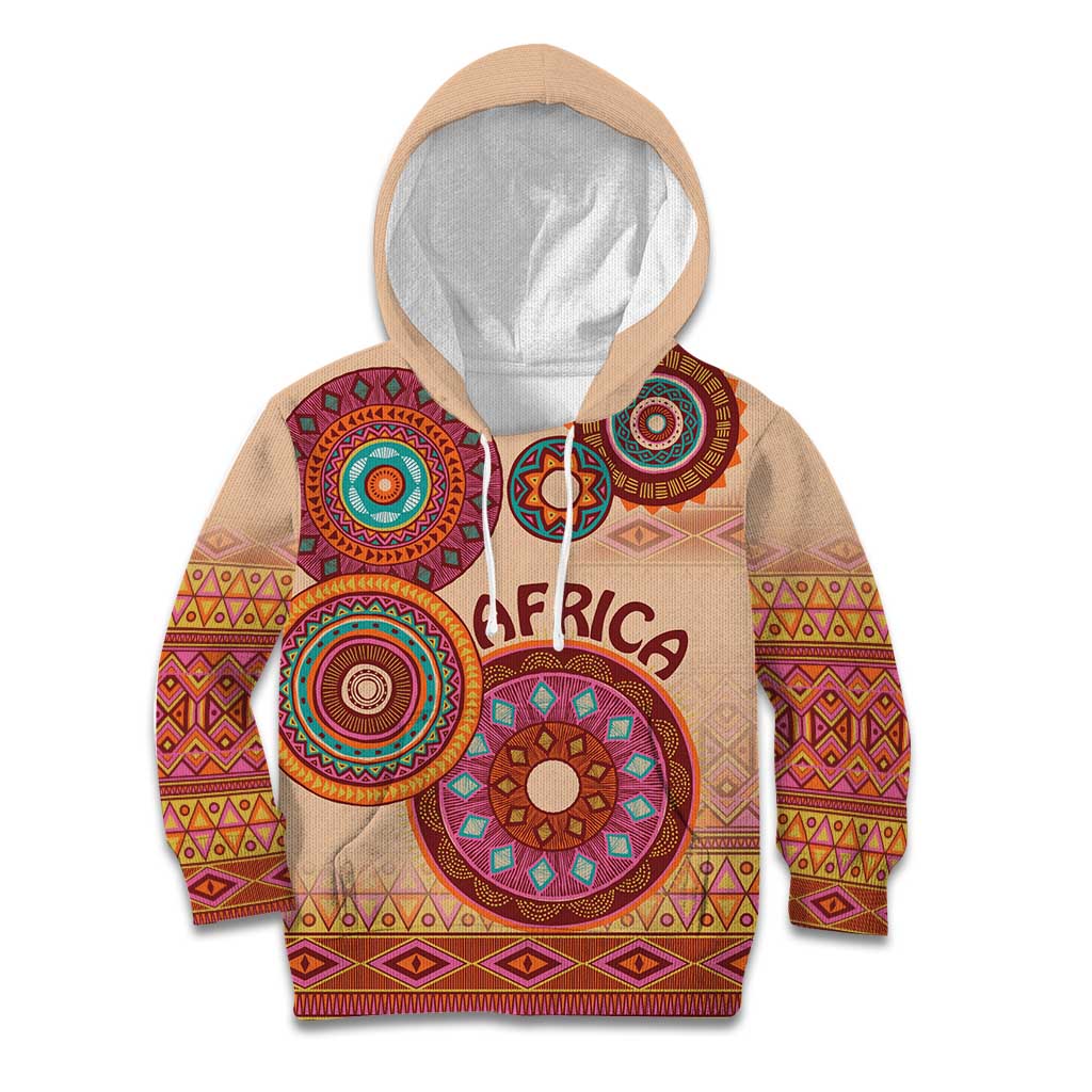 Africa Tribal Traditional Pattern Kid Hoodie Beige Motif - Wonder Print Shop
