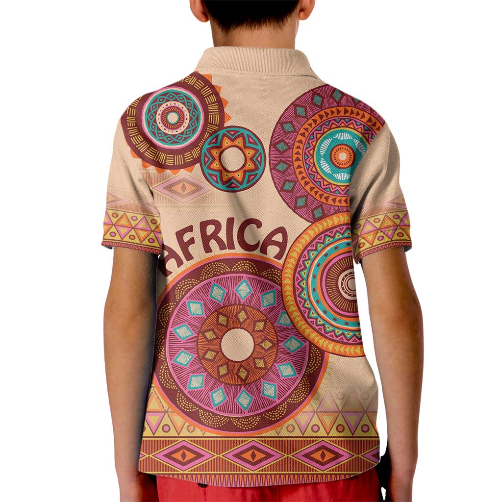 Africa Tribal Traditional Pattern Kid Polo Shirt Beige Motif - Wonder Print Shop