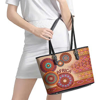 Africa Tribal Traditional Pattern Leather Tote Bag Beige Motif - Wonder Print Shop