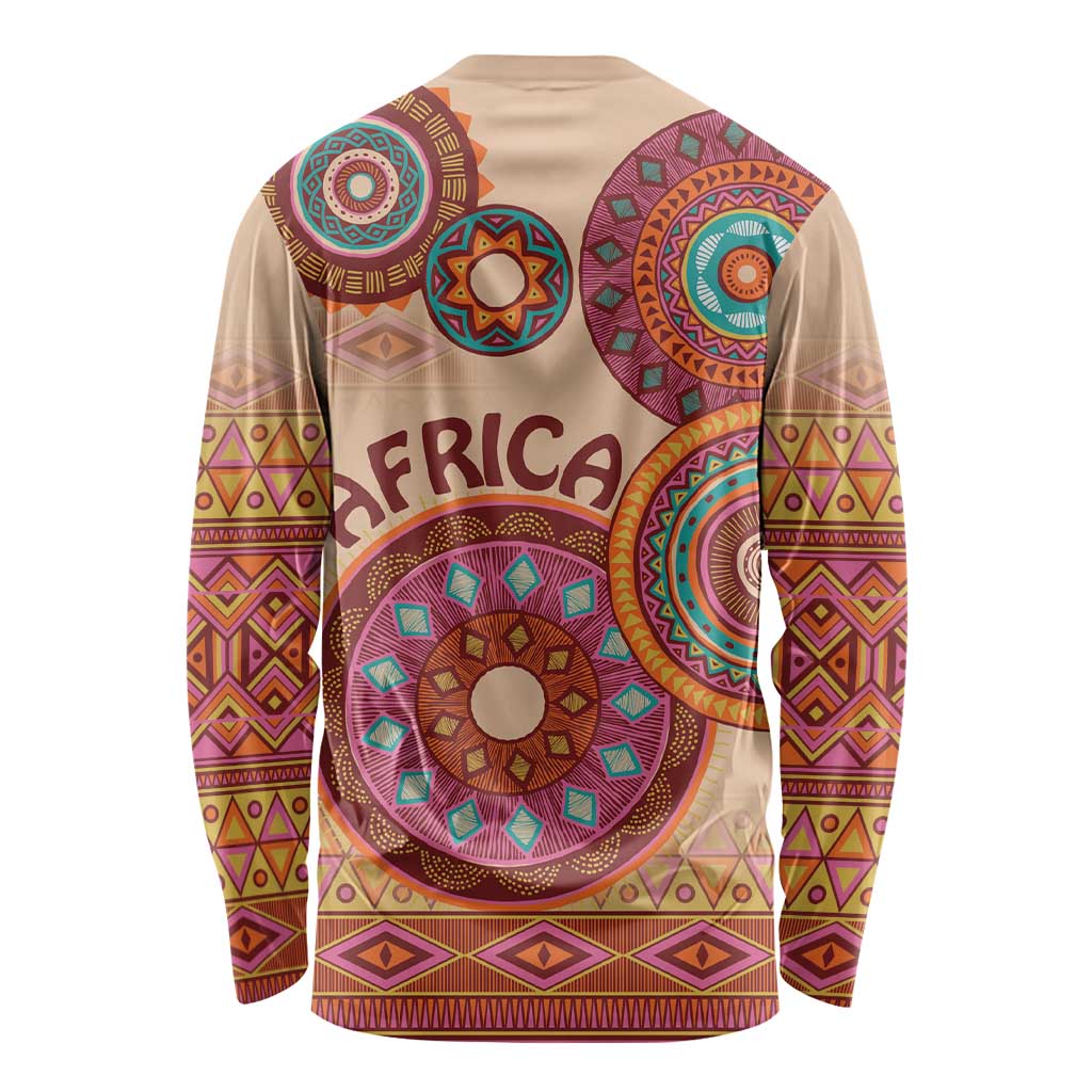 Africa Tribal Traditional Pattern Long Sleeve Shirt Beige Motif - Wonder Print Shop