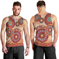 Africa Tribal Traditional Pattern Men Tank Top Beige Motif - Wonder Print Shop