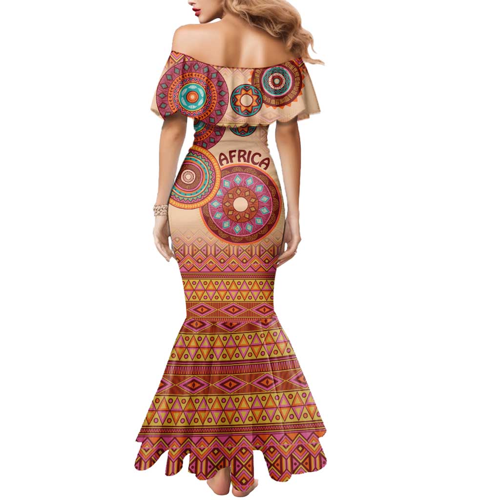 Africa Tribal Traditional Pattern Mermaid Dress Beige Motif - Wonder Print Shop