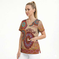 Africa Tribal Traditional Pattern Scrub Top Beige Motif
