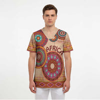 Africa Tribal Traditional Pattern Scrub Top Beige Motif