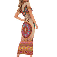 Africa Tribal Traditional Pattern Short Sleeve Bodycon Dress Beige Motif - Wonder Print Shop