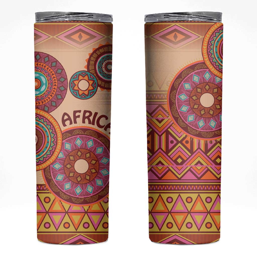 Africa Tribal Traditional Pattern Skinny Tumbler Beige Motif - Wonder Print Shop