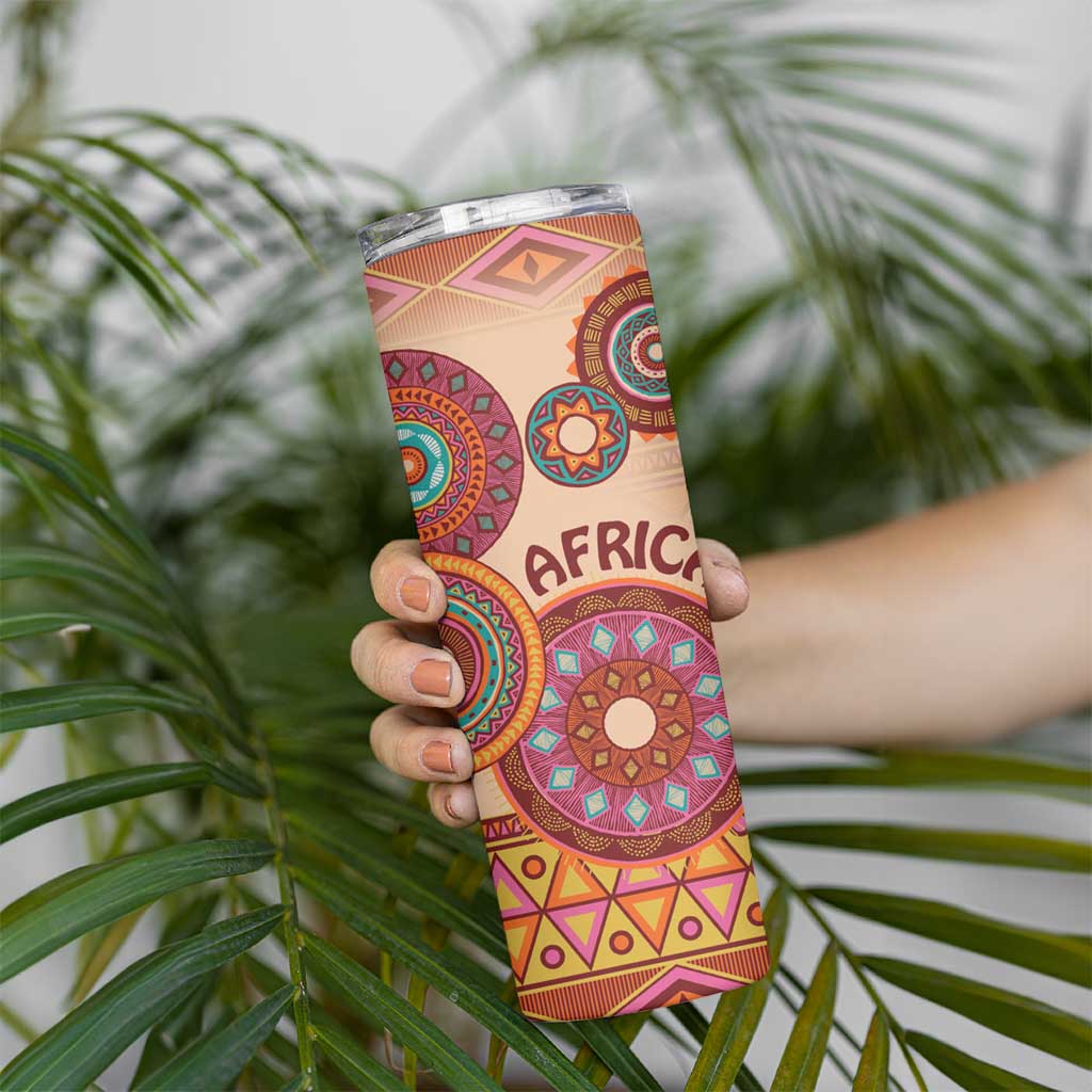 Africa Tribal Traditional Pattern Skinny Tumbler Beige Motif - Wonder Print Shop