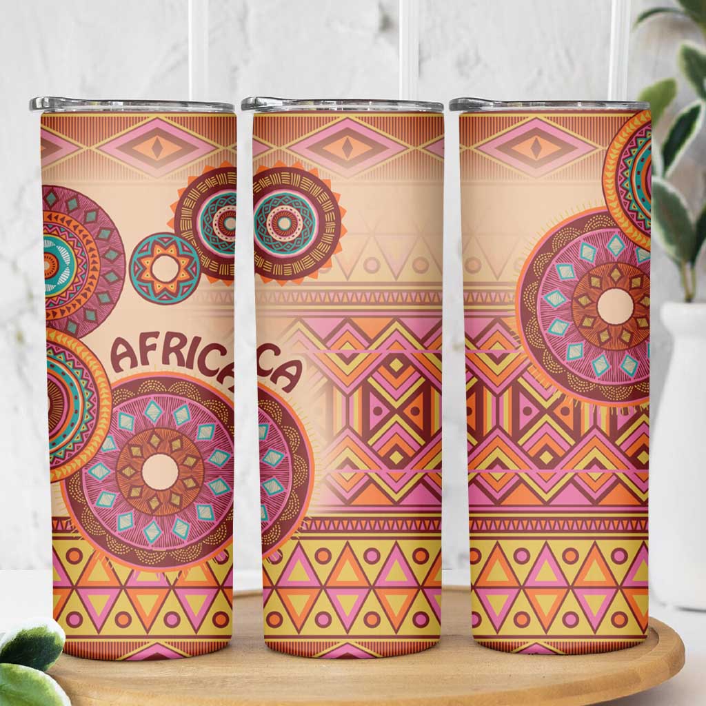 Africa Tribal Traditional Pattern Skinny Tumbler Beige Motif - Wonder Print Shop