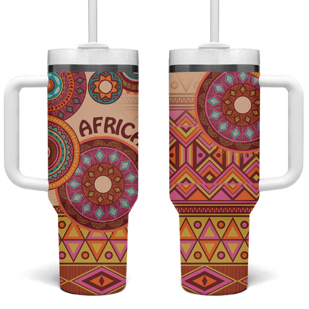Africa Tribal Traditional Pattern Tumbler With Handle Beige Motif - Wonder Print Shop
