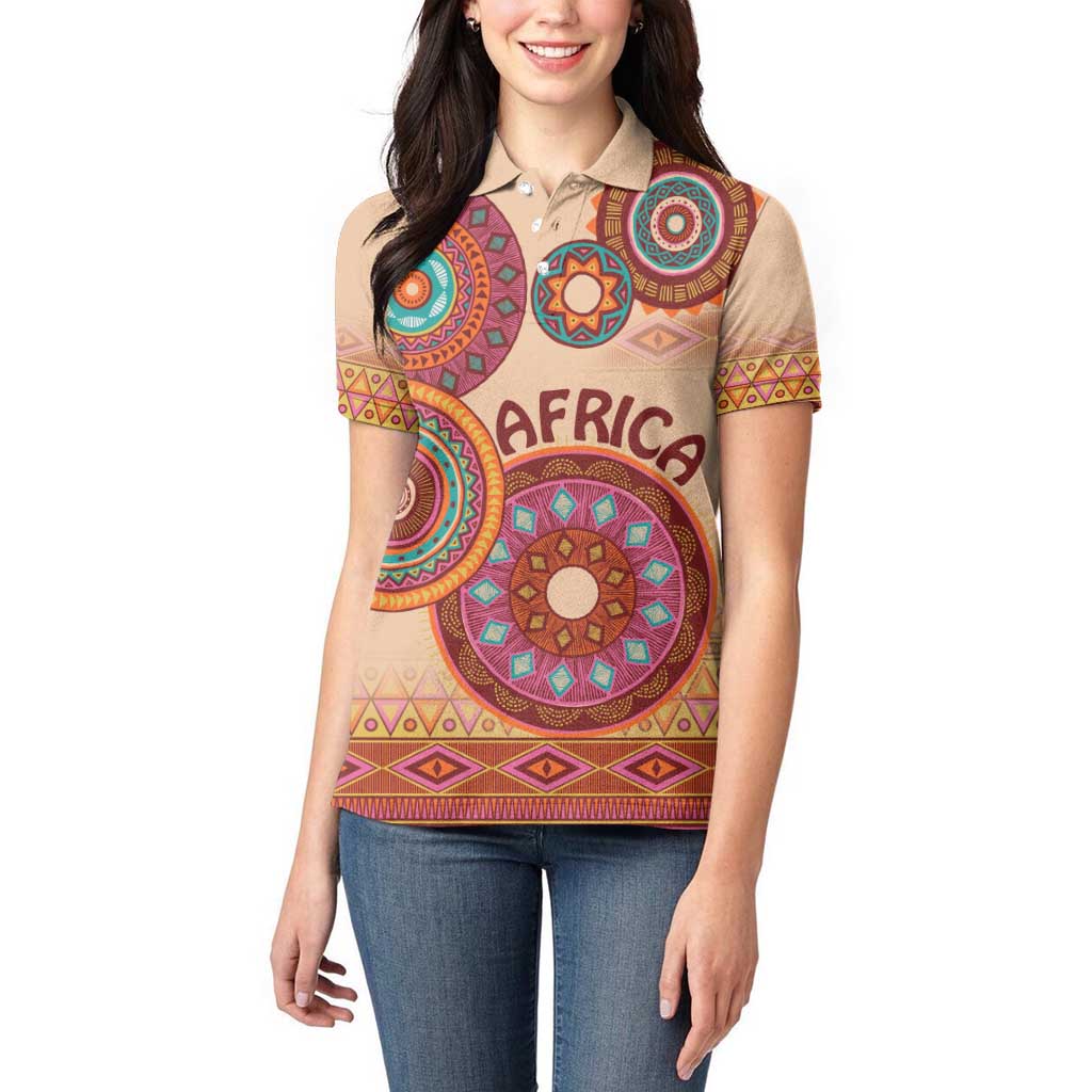 Africa Tribal Traditional Pattern Women Polo Shirt Beige Motif - Wonder Print Shop