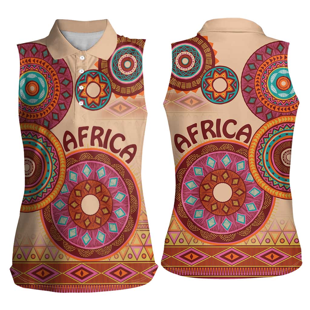 Africa Tribal Traditional Pattern Women Sleeveless Polo Shirt Beige Motif - Wonder Print Shop