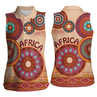 Africa Tribal Traditional Pattern Women Sleeveless Polo Shirt Beige Motif - Wonder Print Shop