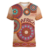Africa Tribal Traditional Pattern Women V-Neck T-Shirt Beige Motif - Wonder Print Shop