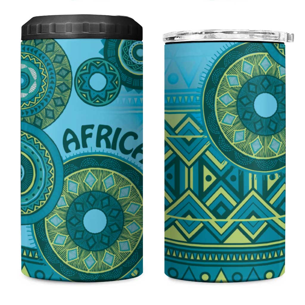 Africa Tribal Traditional Pattern 4 in 1 Can Cooler Tumbler Blue Motif LT9 - Wonder Print Shop