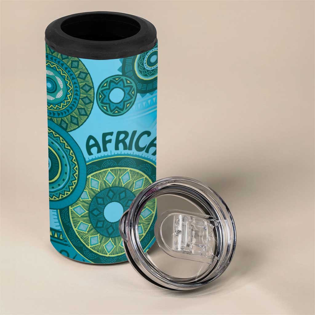 Africa Tribal Traditional Pattern 4 in 1 Can Cooler Tumbler Blue Motif LT9 - Wonder Print Shop